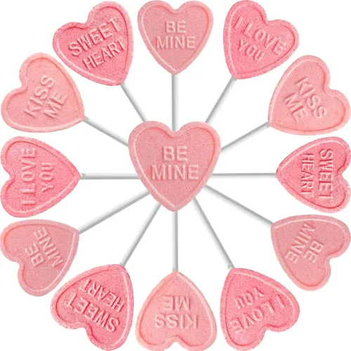 Miniatura 6 de Fruidles Surtido de paletas de corazón de San Valentín, caramelos prensados de dextrosa, bésame y sé mío, te amo y dulce corazón, envueltos