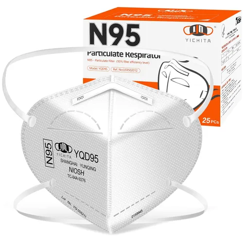 Miniatura 6 de Máscara N95 aprobada por NIOSH, paquete de 100 mascarillas respiradoras de partículas N95, ajuste universal, envueltas individualmente, color negro
