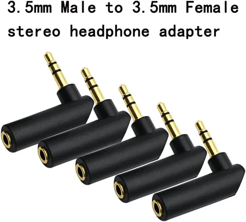 Miniatura 3 de Adaptador de audio macho a hembra de ángulo de 0.138 in, conector estéreo TRS de ángulo recto de 90 grados, conector AUX compatible con auriculares