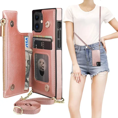 Miniatura 12 de Bocasal Funda tipo cartera cruzada para iPhone 12 Pro Max con tarjetero, protector de ranura para tarjetas con cremallera, a prueba de golpes