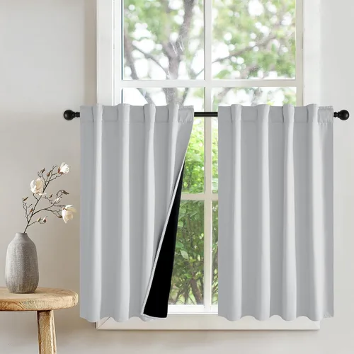Miniatura 26 de PONY DANCE Cortinas opacas 100% cortas de 24 pulgadas de largo, medias cortinas con aislamiento térmico para ventanas pequeñas con parte trasera