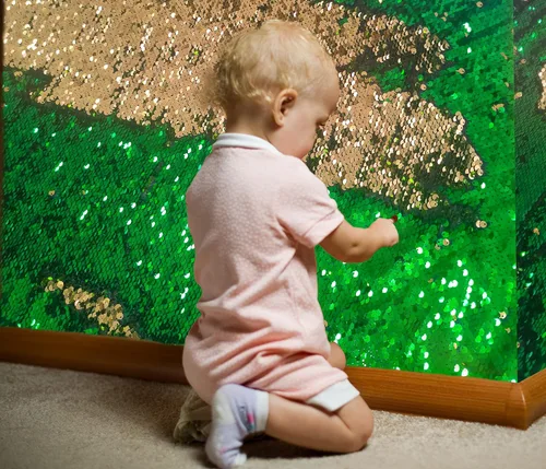 Miniatura 39 de Tela de lentejuelas reversible para pared sensorial para niños, lentejuelas grandes de 0.5 cm para grafiti sensorial para niños pequeños
