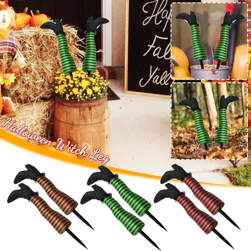 Miniatura 2 de Estacas de pata de bruja para patio, 1 par de patas de bruja malvadas de Halloween boca abajo, decoración de jardín, pata de bruja protésica