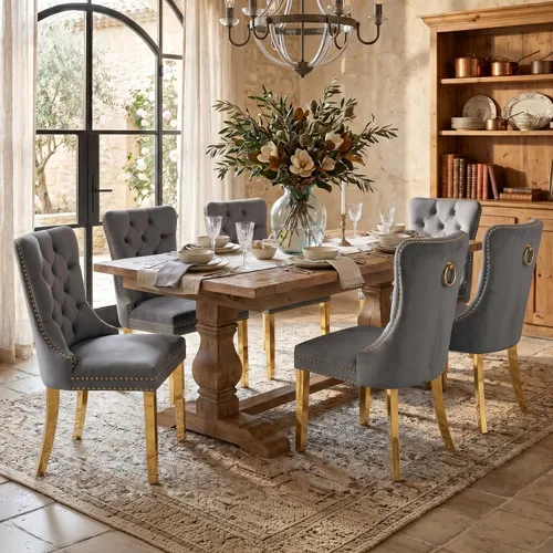 Miniatura 87 de SoarFlash Juego de 2 sillas de comedor de tela de lino, sillas de comedor tapizadas con ribete de cabeza de clavo y patas de madera de color claro