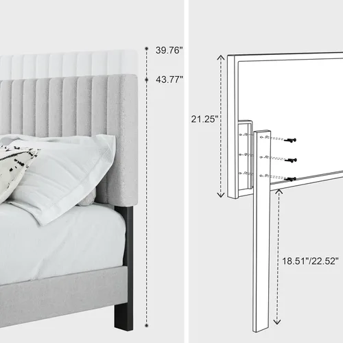 Miniatura 5 de IOILORI Base de cama tamaño completo, cama de plataforma tapizada en tela con cabecera ajustable, marco resistente y listones de madera, silenciosa