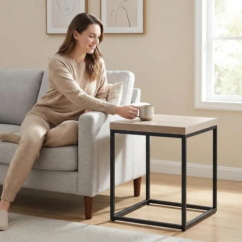 Miniatura 3 de CENSI - Mesa auxiliar/mesa auxiliar de roble lavado gris de 18 pulgadas Extra Thick 1.6" Honey-comb Wood Top, Sofa Table, Modern Industrial, Roble