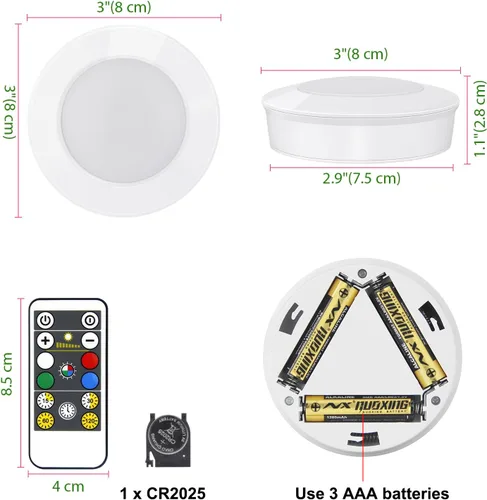 Miniatura 6 de Luces LED inalámbricas de disco con control remoto (paquete de 6), luces para debajo del gabinete, luz que cambia de color, luz regulable