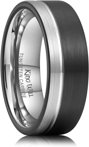 Miniatura 21 de King Will Anillo de boda de carburo de tungsteno para hombre con diseño de ranura, 6/7/0.315 in de ancho, acabado cepillado/pulido para hombre