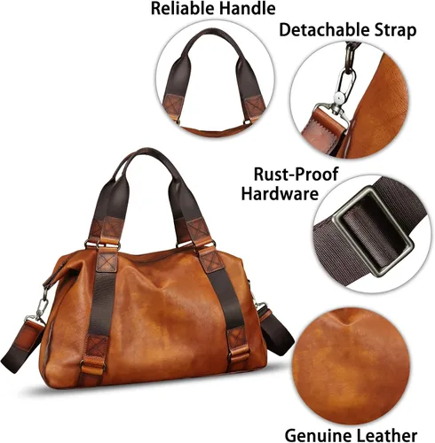 Miniatura 6 de Monederos grandes de cuero genuino y bolsos para hombres y mujeres, bolso de hombro con asa superior para correa de viaje para computadora portátil