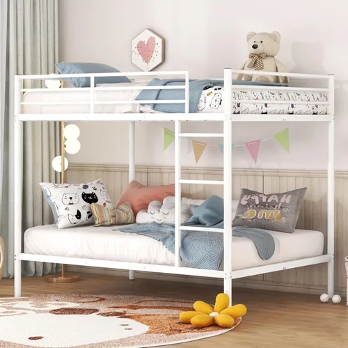Miniatura 8 de Litera de metal individual sobre cama individual con nido, se puede dividir en dos camas con escalera y barandilla de protección para adultos,