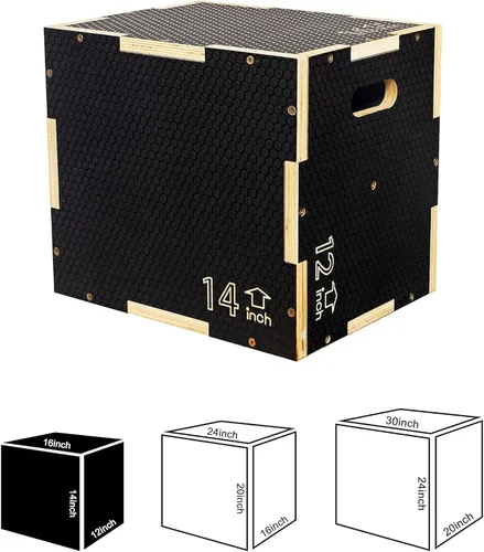 Miniatura 2 de Fitvids Plataforma de ejercicio de madera antideslizante de 16 x 14 x 12 pulgadas, equipo de entrenamiento pliométrico para gimnasio en casa, caja