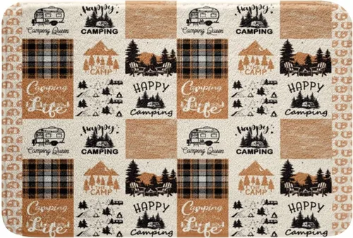 Miniatura 16 de Erosebridal Happy Camping - Tapete de baño para cámper, autocaravana, auto, alfombra de baño marrón de granja 3D, alfombra de baño con patas