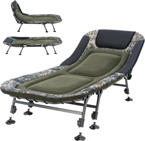 Catre de camping plegable con colchón para adultos, catre militar resistente con bolsa de transporte, tumbona reclinable ajustable de 180° para