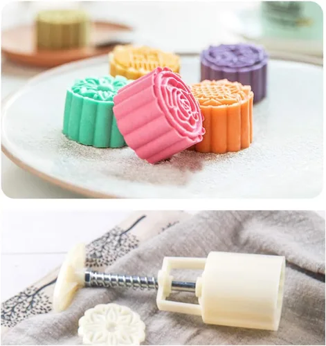Miniatura 8 de Molde para pastel de luna, 6 unidades, para festivales de mediados de otoño, bricolaje, prensa a mano, sellos para galletas, herramienta