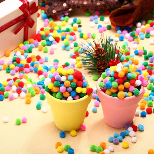 Miniatura 7 de Shappy 2000 pompones de 0.3 in para hacer manualidades, mini bolas pequeñas de Navidad de colores surtidos, pompones elásticos para suministros