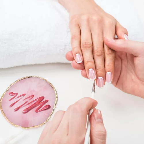 Miniatura 6 de Ouligay Paleta de arte de uñas de resina Paleta de mezcla de maquillaje con borde dorado, herramienta de arte de uñas, diseño de gel, bandeja de Rosa