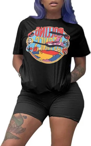 Miniatura 2 de SCORP - Conjunto de 2 piezas de ropa de algodón para mujer con estampado de dibujos animados S-XXL