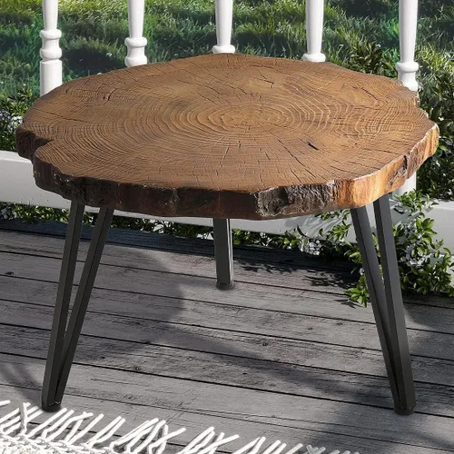 Miniatura 7 de SUNBURY Mesa auxiliar para interiores y exteriores, mesa auxiliar de hormigón de aspecto de madera de 31 pulgadas, moderna mesa de centro redonda
