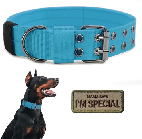 Miniatura 9 de Collar táctico para perro, collar militar ajustable para perro, collar de entrenamiento de nailon suave con parche, collares de hebilla de metal