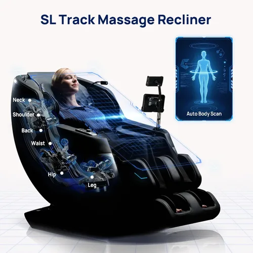 Miniatura 5 de VAT - Silla de masaje de cuerpo completo VibroAcoustic Sonic Wave, SL-Track Zero Gravity reclinable con 25 modos automáticos, escaneo corporal Negro