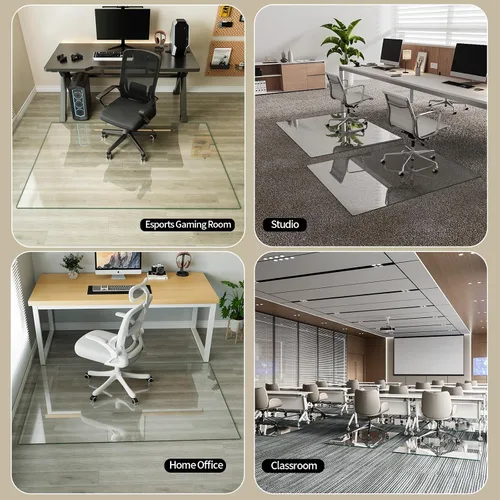 Miniatura 8 de Koonmi Tapete para silla de vidrio templado para suelos de madera dura y alfombras, 36 x 46 pulgadas, protector de piso de oficina transparente