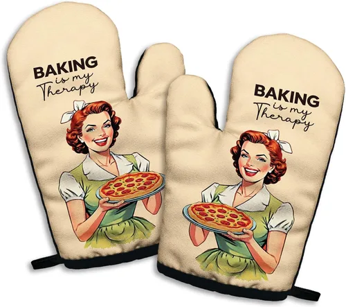 Miniatura 10 de I am Fine - Juego de 2 guantes de horno antideslizantes de silicona divertidos, guantes de cocina retro, regalo de cocina para mujeres, regalos