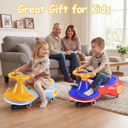 Miniatura 8 de Coche Eléctrico Wiggle para Niños, Batería Recargable de 12V, Scooter Oscilante 2 en 1 con Pedal, 3 Velocidades, Altavoz Musical y Ruedas con Luces