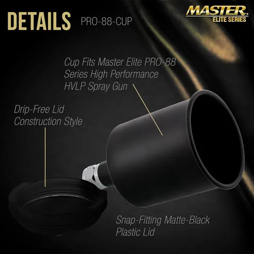 Miniatura 3 de Master Elite - Pistola de pintura en aerosol de alimentación por gravedad de aluminio negro de 20.3 fl oz con tapa de plástico sin goteo, taza se