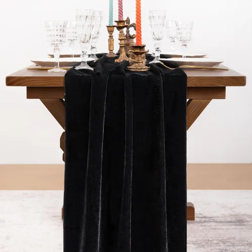 Miniatura 2 de Socomi Camino de mesa de terciopelo negro para el día de San Valentín, decoración de 20 x 120 pulgadas, tela de 10 pies, camino de boda de Acción