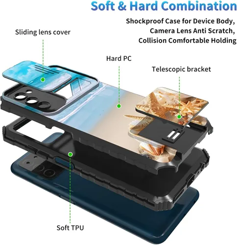 Miniatura 316 de Funda para Samsung Galaxy S22 Ultra 5G, Galaxy S22 Ultra con cubierta de cámara deslizante, funda resistente de doble capa con función atril Black