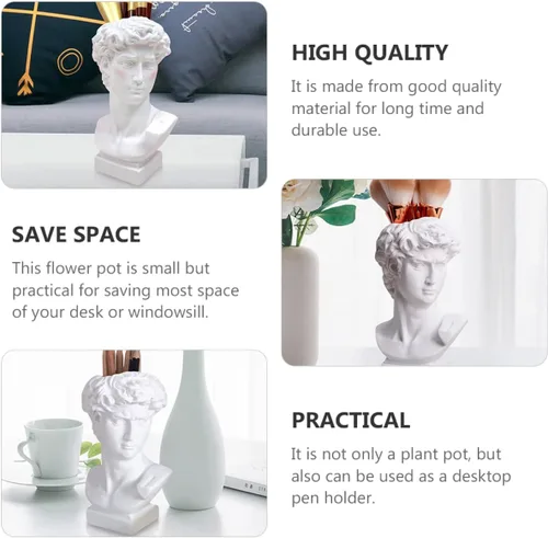 Miniatura 4 de STOBOK Soporte creativo para bolígrafo de resina con mini contenedor para plantas, divertido organizador de escritorio de estatua para oficina