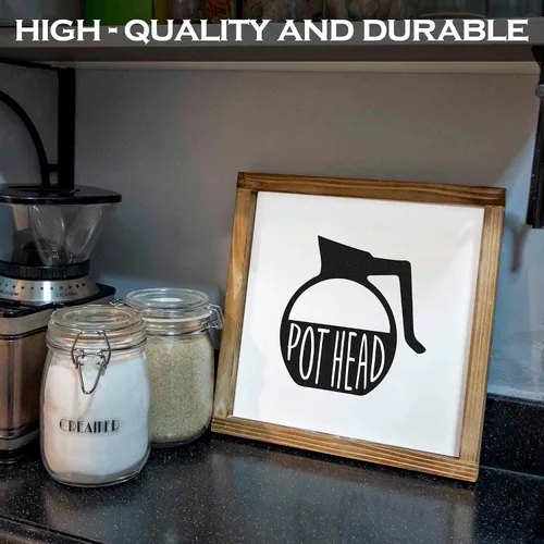 Miniatura 9 de Letrero de café con la frase en inglés «Pot Head» (Amante del café) de 12 x 12 pulgadas, para decoración de pared, cocina, estación de café