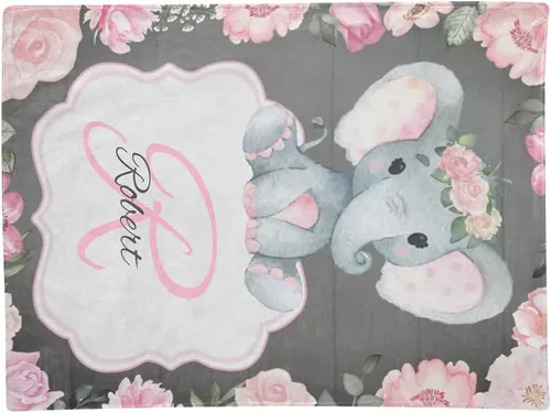 Miniatura 3 de Manta de elefante rústico rosa con nombre, personalizada para guardería, manta de forro polar súper suave para cumpleaños de niños y niñas, 30 x 40