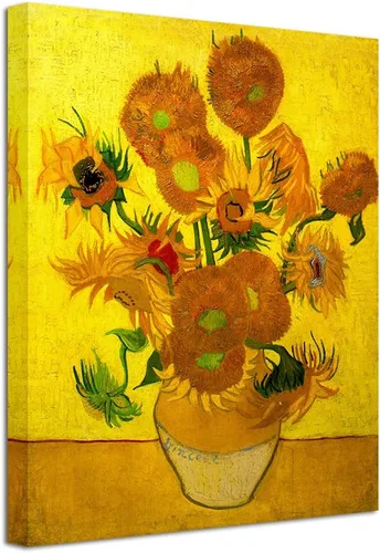 Miniatura 10 de Wieco Art Arte de pared enmarcado de jarrón con quince girasoles por Vincent Van Gogh, pinturas de reproducción de pinturas abstractas en lienzo