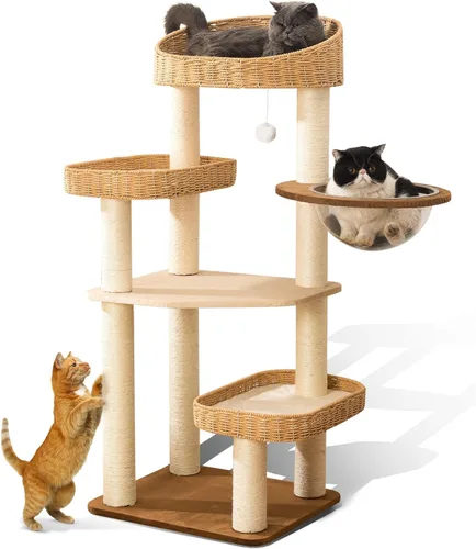 Miniatura 10 de Torre de árbol para gatos grande y moderna de 59 pulgadas, torre para gatos, postes rascadores cubiertos de sisal para gatos de interior, árbol