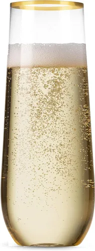 Miniatura 3 de Munfix Paquete de 48 copas de champán de plástico sin tallo, desechables, 9 onzas, borde dorado, vasos de plástico transparente para tostar