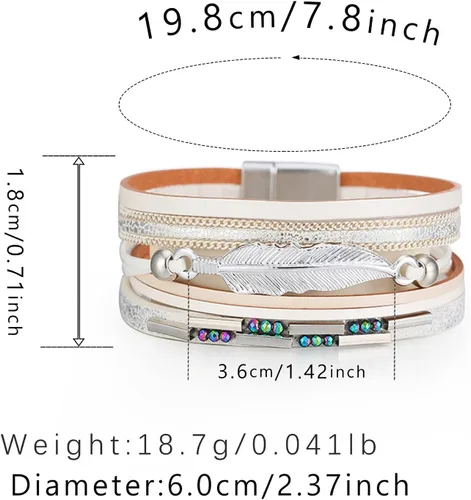 Miniatura 3 de Pulsera de cuero con cierre magnético de estilo bohemio con aros planos (D, talla única)