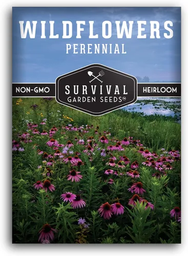 Survival Garden Seeds Semillas de flores silvestres perennes para plantar, 1 paquete con instrucciones para cultivar flores silvestres en el jardín