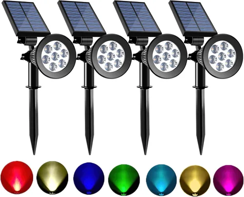 Luces solares para exteriores, 2 en 1, de colores, ajustables, 7 LED, impermeables, para árbol de seguridad, césped, pasarela, jardín y color fijo