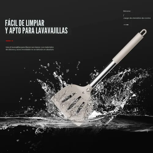 Miniatura 8 de Juego de Utensilios de Cocina de Silicona Grande - Utensilios de Cocina Resistentes al Calor, Pinzas Volteadoras, Espátula, Cuchara, Brocha, Caqui