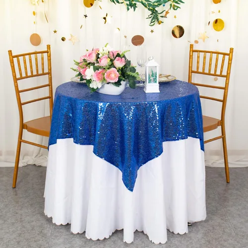 Miniatura 39 de ShinyBeauty Mantel Cuadrado Pequeño de 36 x 36 Pulgadas Mantel de Lentejuelas Azul Bebé Cubierta de Mesa con Purpurina Superposición Cuadrada