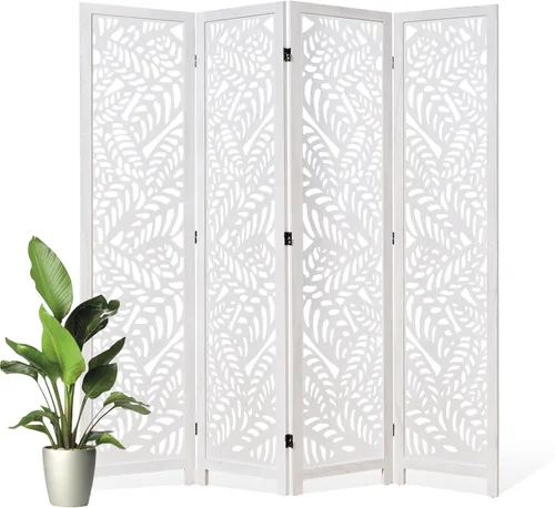 Miniatura 12 de Divisor de habitación tallado con hojas, pantalla de privacidad de 67 pulgadas de alto, panel divisor de pantalla de madera decorativa plegable