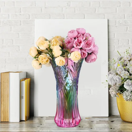 Miniatura 9 de Florero de cristal arcoíris de boca ancha de vidrio colorido para estantería, mesa de comedor, oficina, escritorio, sala de reuniones, baño