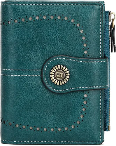 Cartera pequeña de piel plegable para mujer, de gran capacidad, con bloqueo Rfid, con cremallera, con 16 ranuras para tarjetas y 2 ventanas para