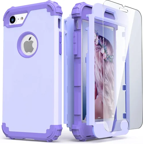 Miniatura 32 de IDweel Funda para iPhone 8, para iPhone 7 con protector de pantalla, 3 en 1, híbrida resistente a prueba de golpes, funda de policarbonato duro