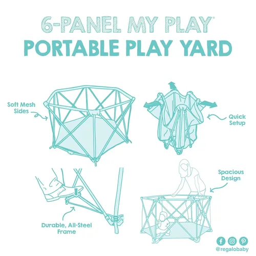Miniatura 8 de Regalo Safety My Play Corralito portátil para bebés, patio de juegos plegable de 6 paneles para interiores y exteriores, para bebés y niños