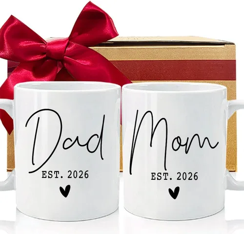 Juego de tazas para nuevos padres 2026, regalos para EST 2026, mamá papá, regalo para mamá papá futuro, taza de revelación de bebé, anuncio de