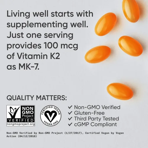 Miniatura 4 de 100 Microgramos de la vitamina K2 (como MK7) con aceite de coco orgánico para una mejor absorción, con MenaQ7 clínicamente probada y formulado sin