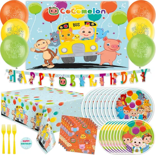 CoComelon - Suministros para fiestas de cumpleaños de CoComelon | Fondo de CoComelon | Decoración de fiesta CoComelon para niñas y niños 1er 2do