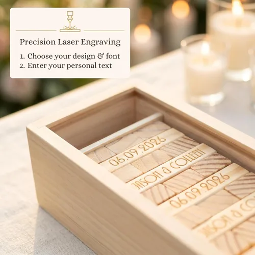 Miniatura 4 de WE Games Alternativa de libro de invitados de boda personalizado, caja de recuerdos de madera, 54 bloques, grabado personalizado